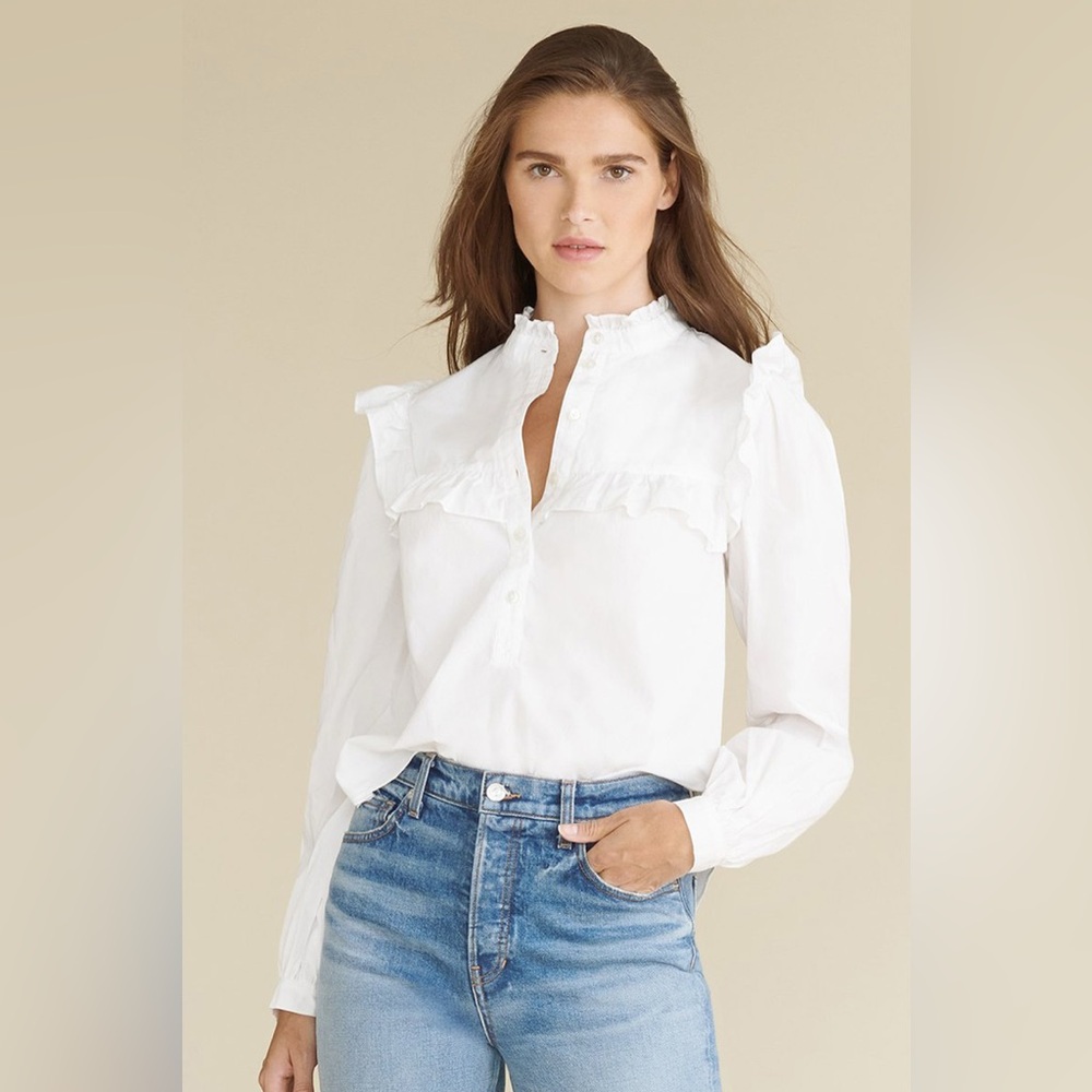 Veronica Beard White Ruffle-Detail Button-Down Shirt